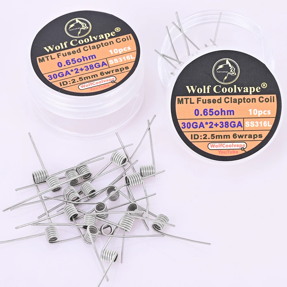 10 قطعة/صندوق wolfcoolvape MTL تنصهر كلابتون لفائف 0.65ohm ل vape rda rta SS316L 30GA * 2 + 38GA MTL تنصهر كلابتون