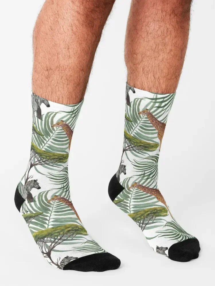 Chaussettes en acacia aquarelle pour hommes et femmes, motif de girafe africaine, chaussettes amples rétro, nouveau cadeau