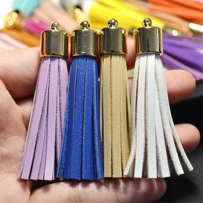 10PC Color Fuax Leather Metal Cap Tassel Pendants Fashion Earrings Bracelet Jewelry Decorate DIY Keychain Change Purse Ornaments