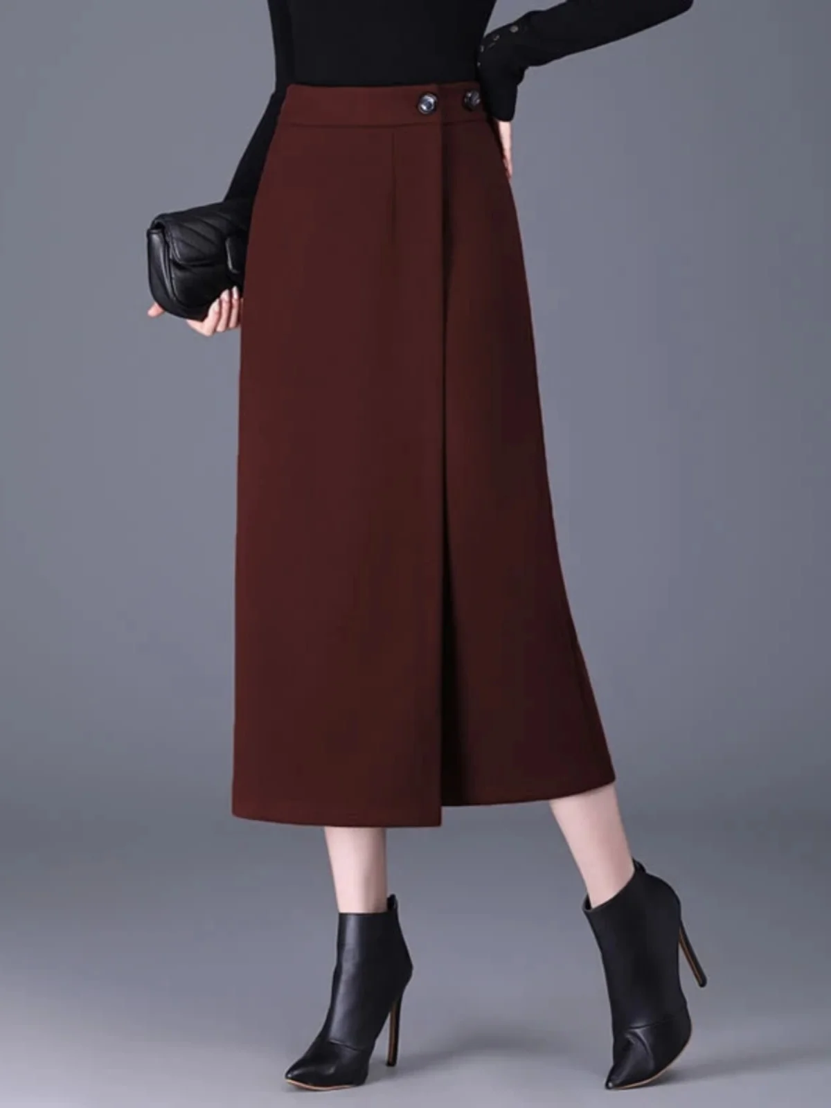 

Unique Large Size Woolen Half Skirt Women's Spring New Style Elegant Long One-Piece Chic Straight Cut Slit Wrap around Skirt