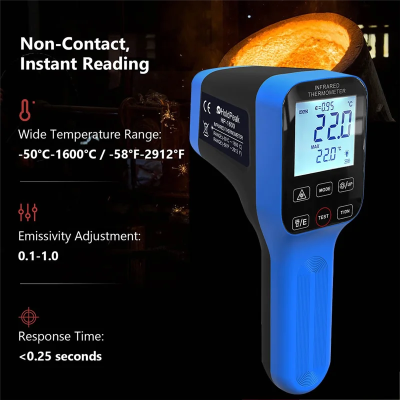 

AC93-Инфракрасный термометр-58 ° Ф-2912 ° Ф(-50 ° C - 1600 ° C) Для промышленной плавки металла HVAC