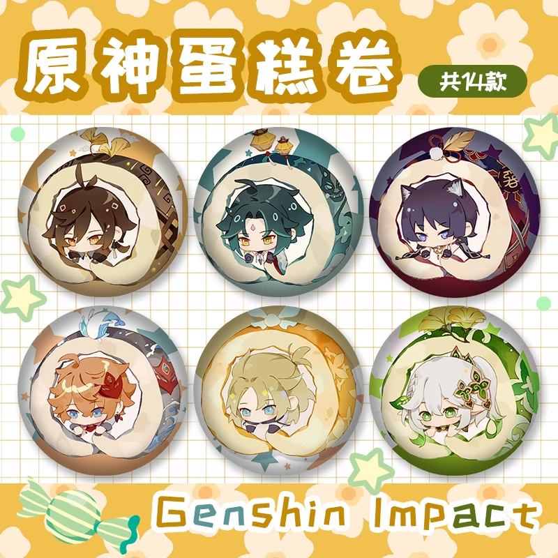 Anime Genshin Impact Metal Star Magic Badge Cartoon Figure Kaedehara Kazuha Xiao Tartaglia Cake Roll Series Baji Cosplay Gift