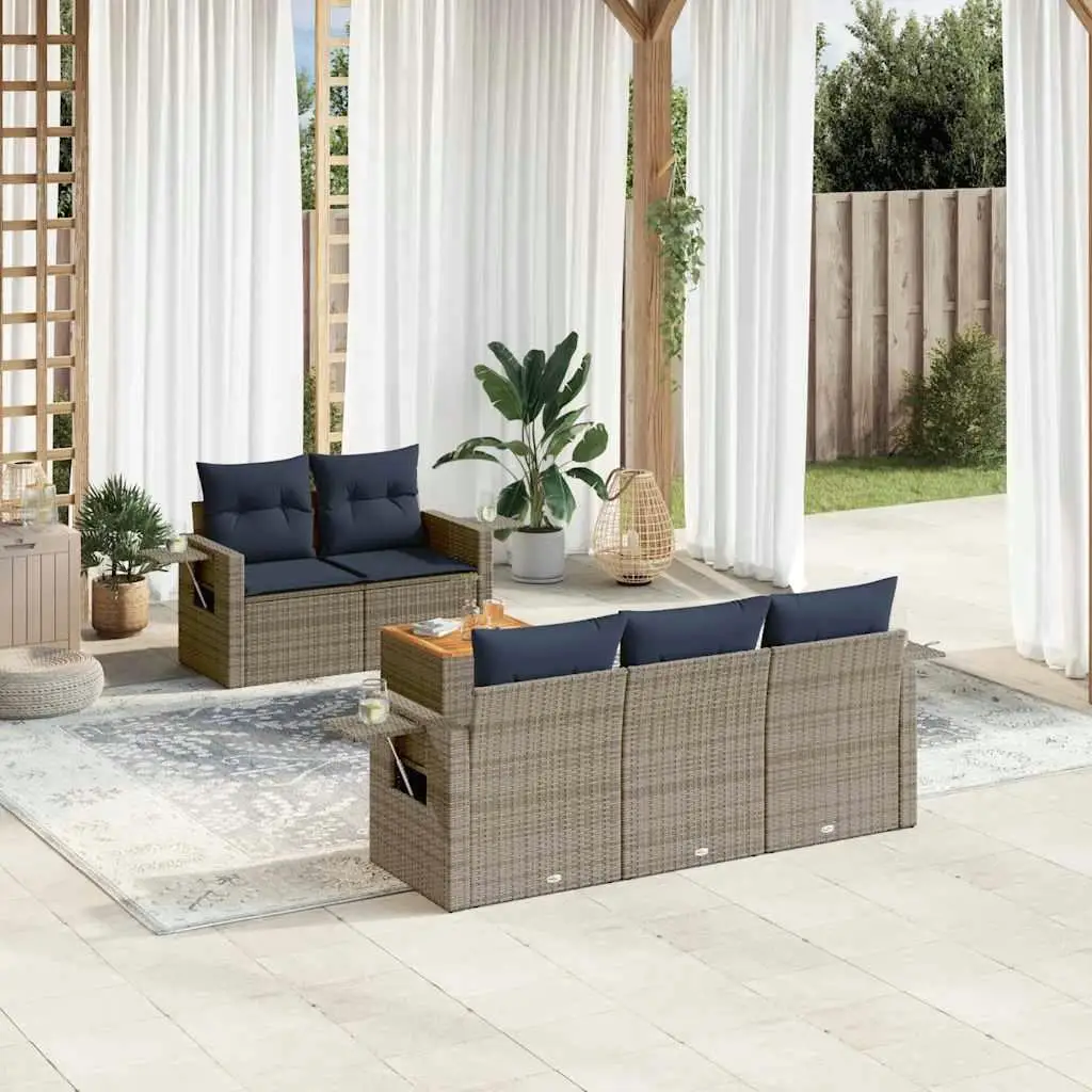 

6 Piece Outdoor Patio Sofa Set with Cushions Gray Wicker Furniture Garden Lounge Seating