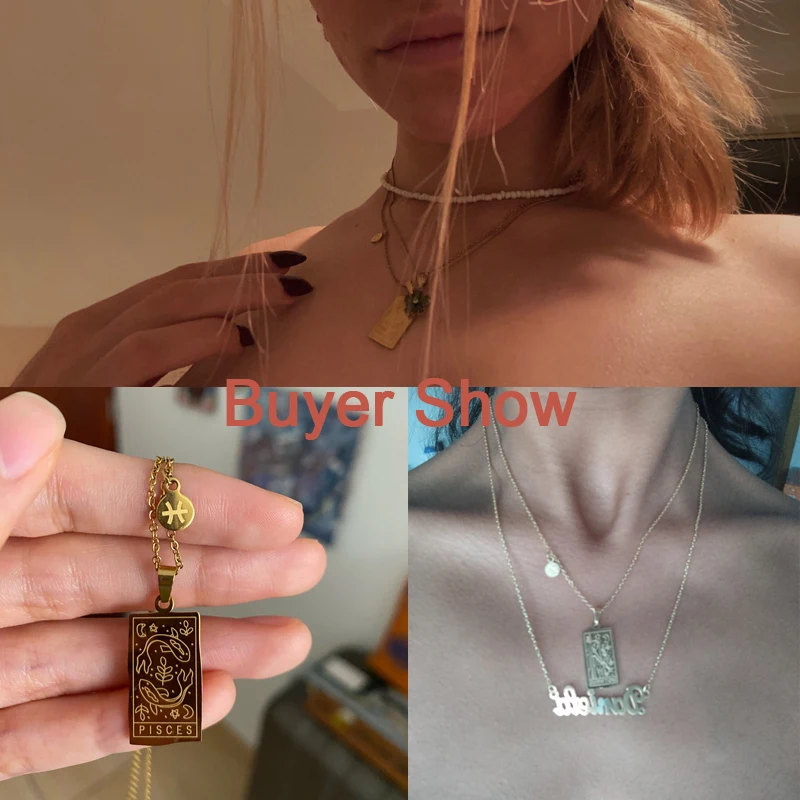 قلادة 12 كوكبة من الفولاذ المقاوم للصدأ للنساء ، قلادة علامة الأبراج ، قلادة مطلية بالذهب ، سلسلة الترقوة المربعة ، مجوهرات أعياد الميلاد