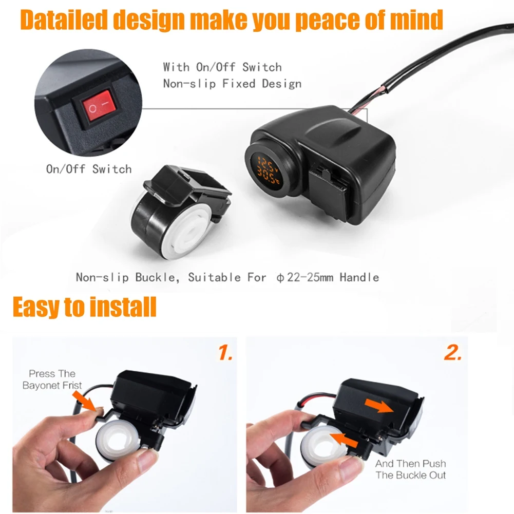 Top-Rated Motorcycle Charging QC3.0 Digital Display Dual USB Phone Fast Voltmeter Thermometer Phone Socket