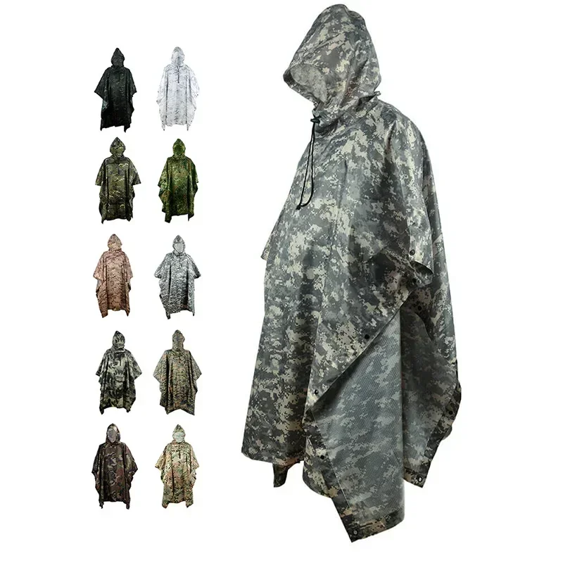 

Outdoor Breathable Camouflage Poncho Jungle Tactical Raincoat Birdwatching Hiking Hunting Ghillie Suit Travel Rain Gear