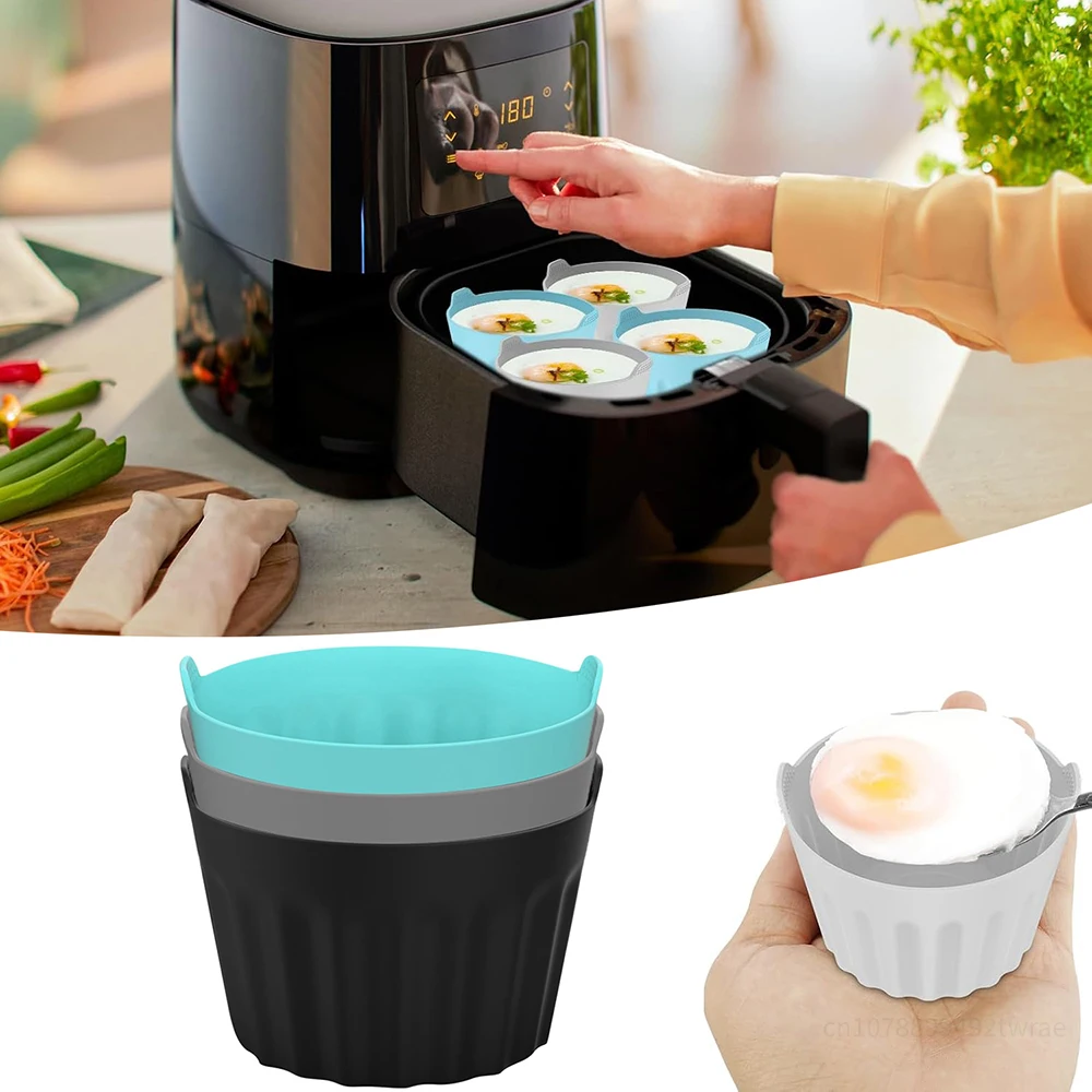 3Pcs Air Fryer Silicone Egg Tart Mold Non-Stick Round Silicone Reusable Silicone Cups Air Fryer Accessories Kitchen Supplies