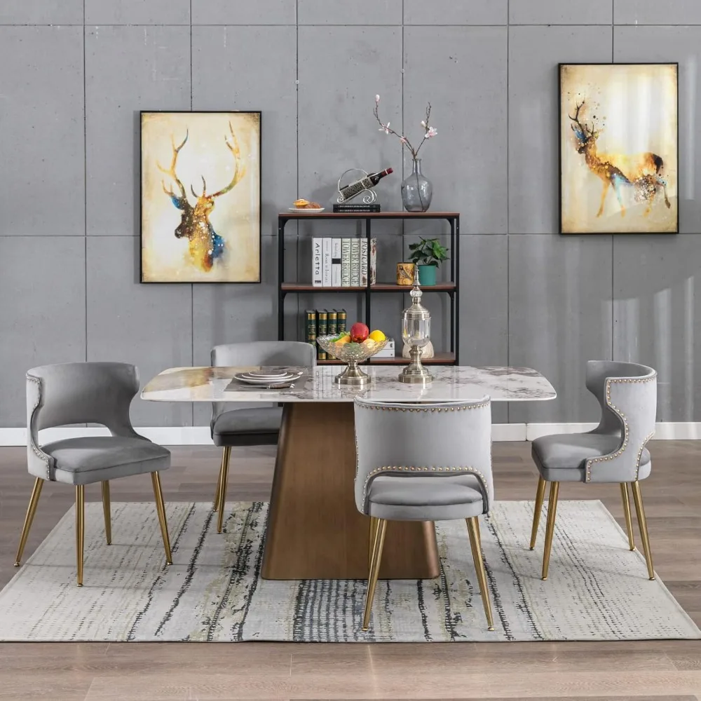 4 Akta Bársoly dining Szék, mid Évszázad Dohosodik Akcentus Szék vel Hát nailhead Behúz vmivel Egykarú, upholstered dining Szék