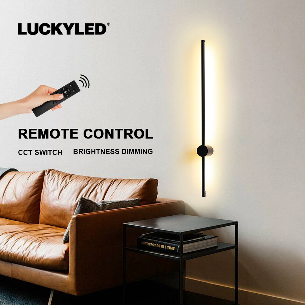 LUCKYLED Modern Remote Control Led Wall Light AC85-290V Long Wall Lamp Sconce Interior Wall Light Bedside Bedroom Light Black