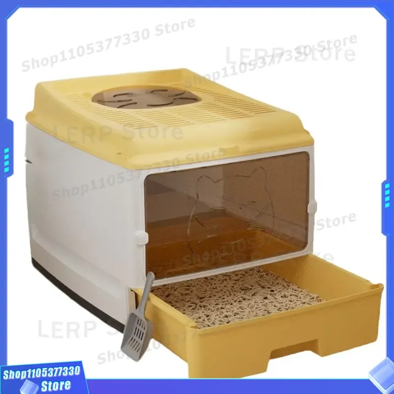 Upgraded Fully Enclosed Cat Litter Box with Double Door and Drawer Design Large Space Pet Toilet for Indoor Cats Easy to