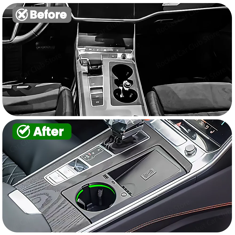 For Audi A6 A7 C8 Car Wireless Charging Board Water Cup Lamp Assembly Accessories LED Original 30 Color Ambient Light
