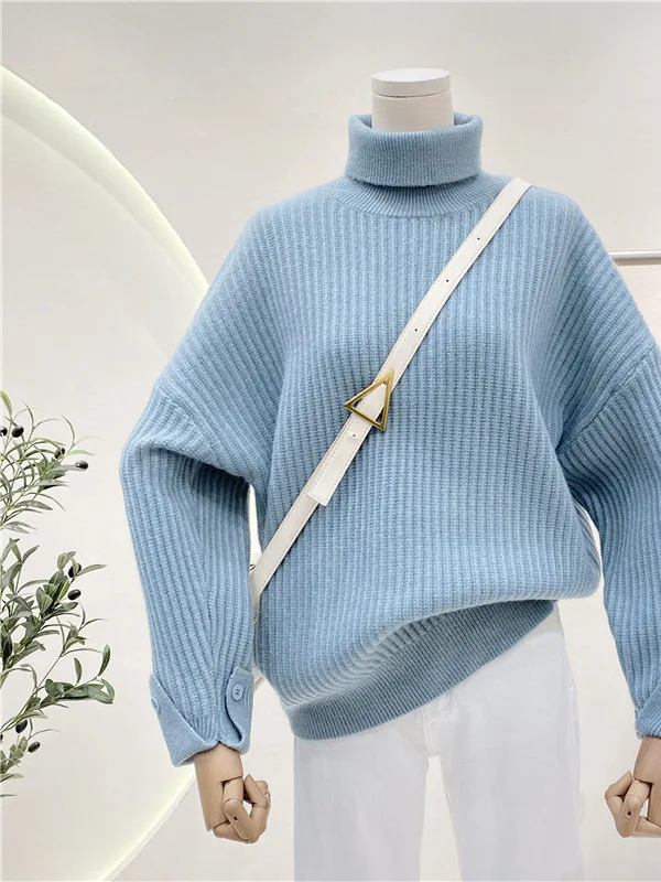 여성용 니트 하이 칼라 루즈핏 보온 스웨터 빅 사이즈 이너웨어 베이스 셔츠 가을 겨울 신상 따뜻함 발산