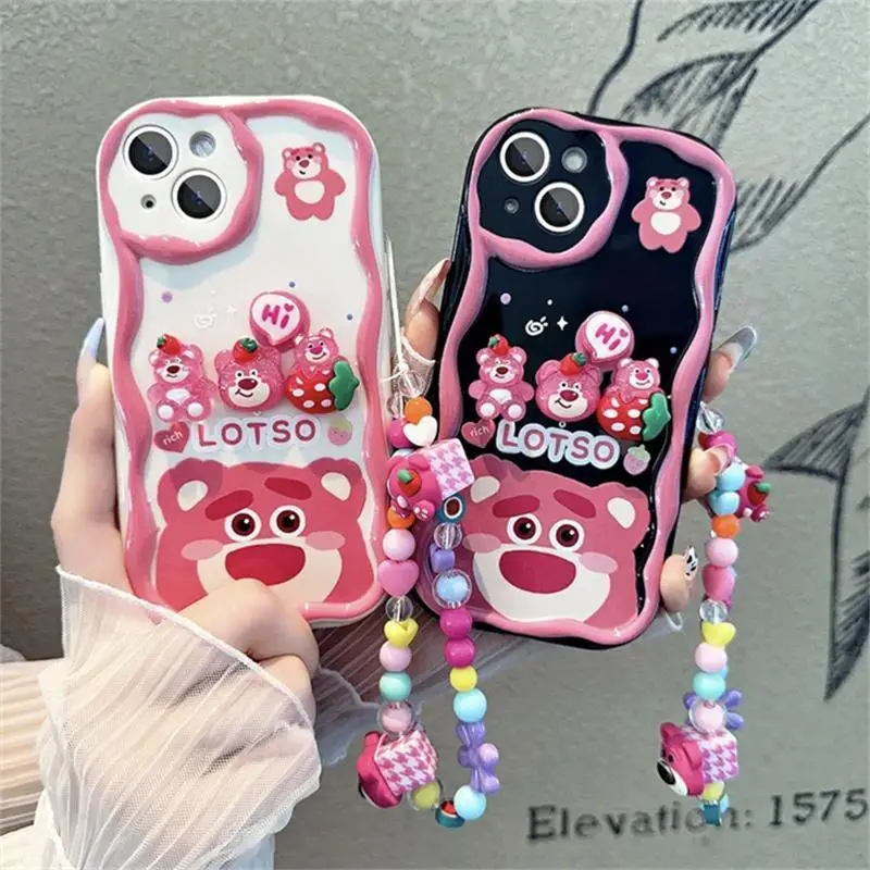 3D Strawberry Bear Chain Phone Case for Xiaomi Mi POCO F6 M6 X6 X5 F3 F4 M3 M4 X4 GT X3 NFC 14 Pro 11 Lite 5G NE 12T 12 Cover