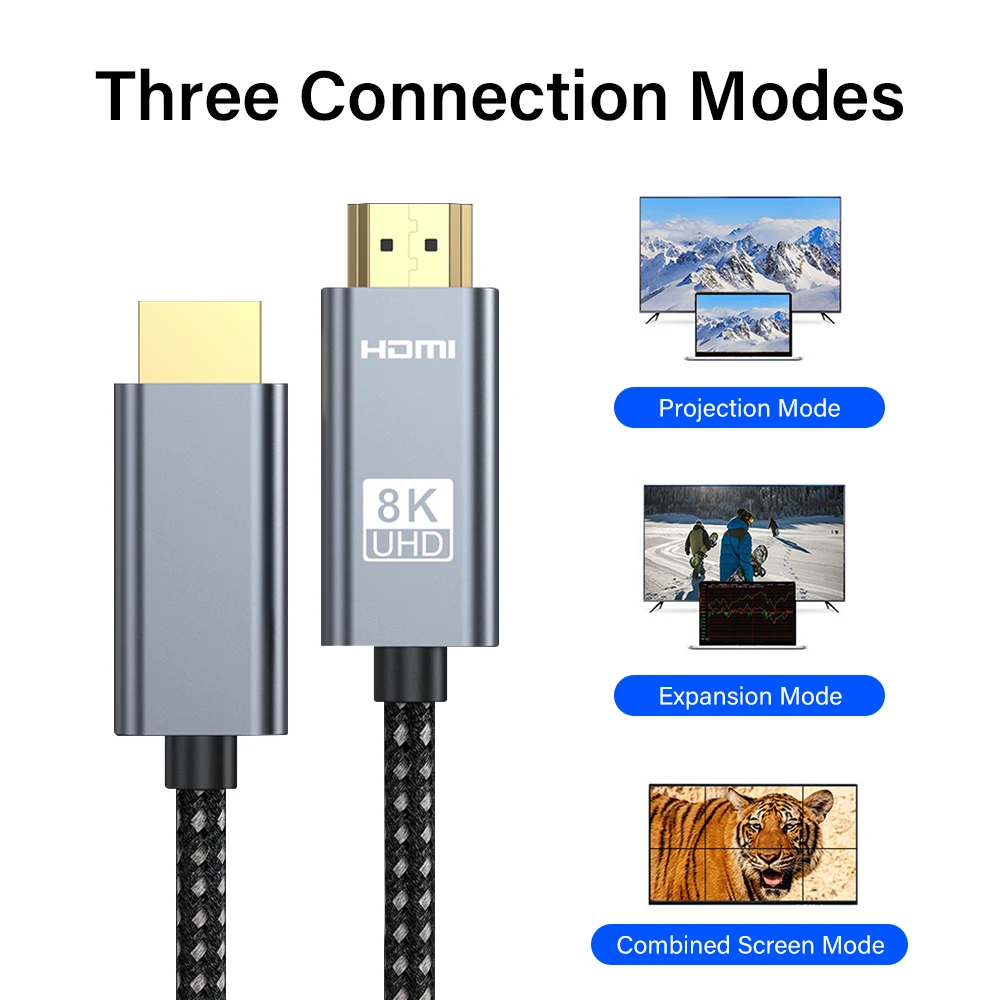 HDMI 2.1 Cable HDMI Cord 8K 60Hz 4K 120Hz 48Gbps EARC ARC HDCP Ultra High Speed HDR for HD TV Laptop Projector PS4 PS5 5M