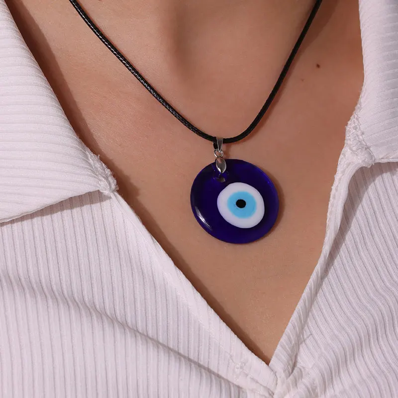 Water Droplet Heart Star Round Glass Colorful Evil Eye Pendant Necklace for Women Men Party Couple Jewelry Gift  2023 NEW