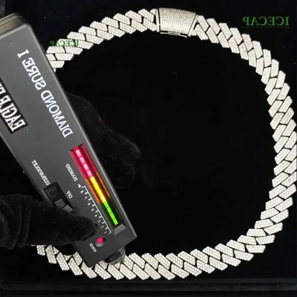 

Модные ювелирные изделия в стиле хип-хоп, 18-каратное золото, кубинская цепочка Майами, ледяной Vvs, муассанит, 15 мм, стерлинговое серебро, тест на бриллианты, кубинское ожерелье