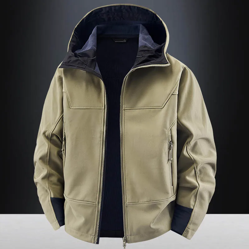 

Осенне-зимняя куртка из софтшелла, мужская водонепроницаемая куртка, рабочие дождевые пальто с капюшоном, уличная ветровка для треккинга и пешего туризма, мужская одежда