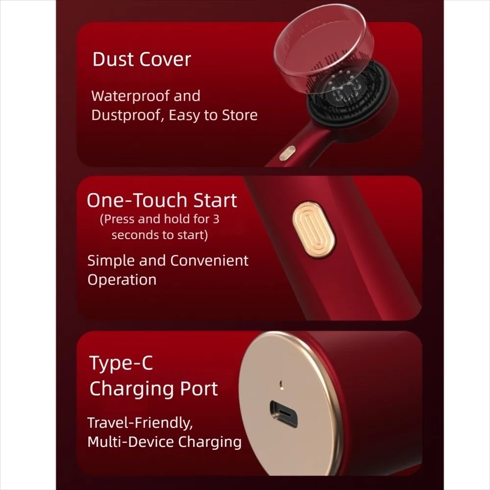 مشط تدليك الاهتزاز الكهربائي للشعر، أداة توزيع زيت الضوء الأحمر، فرشاة تدليك فروة الرأس، فرشاة تدليك فروة الرأس، استرخاء نمو الشعر، مشط شعر أحمر فاتح #2