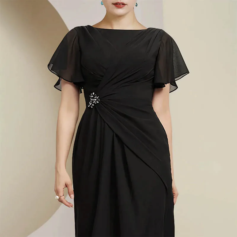 Customized Mother of the Bride Dress Scoop Neck Ankle Length Chiffon Crystal Brooch Side-Draped  Formal Wedding Party Gown 2026