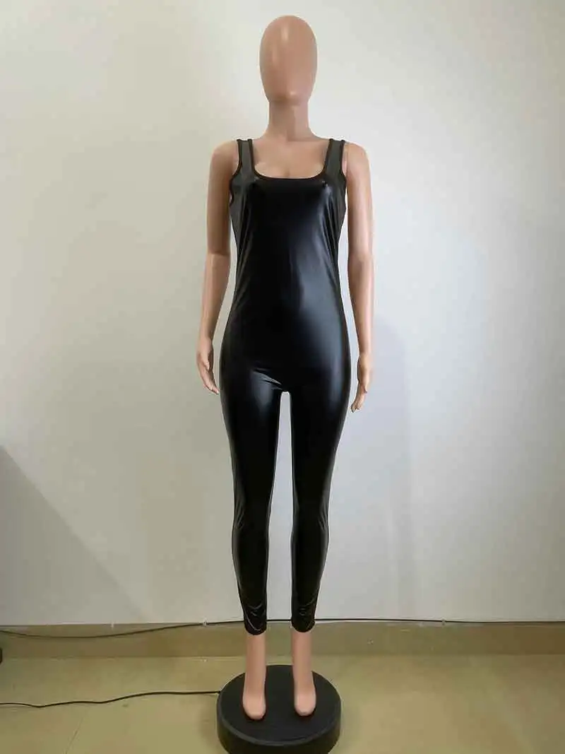 Women's sleeveless jumpsuit is suitable for exercise, yoga, PU elastic sexy tank top, and customized clothing