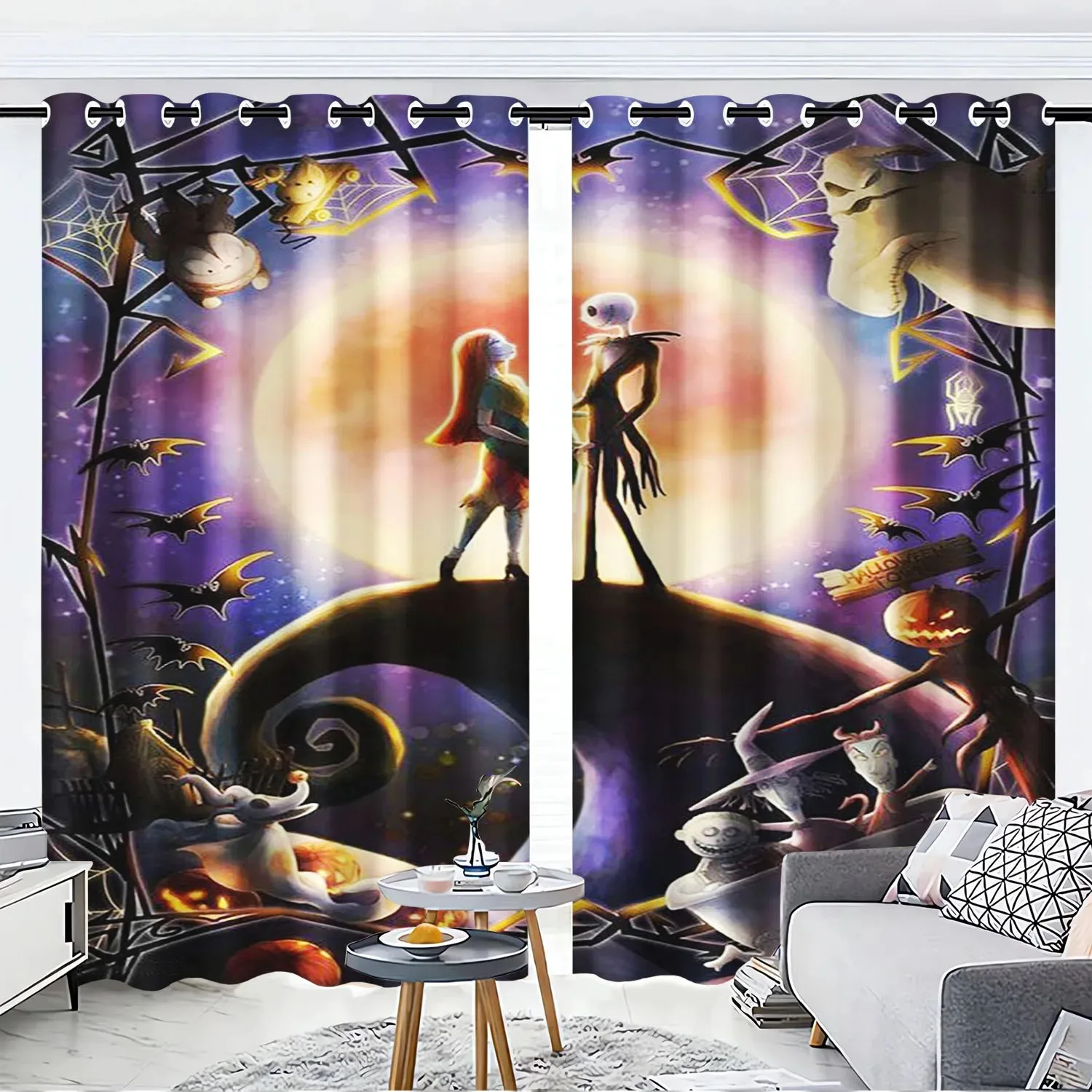 Decorative Digital Print Curtains for Children's Room, Study Decoration, Nightmare Before Christmas, Fit Bedroom