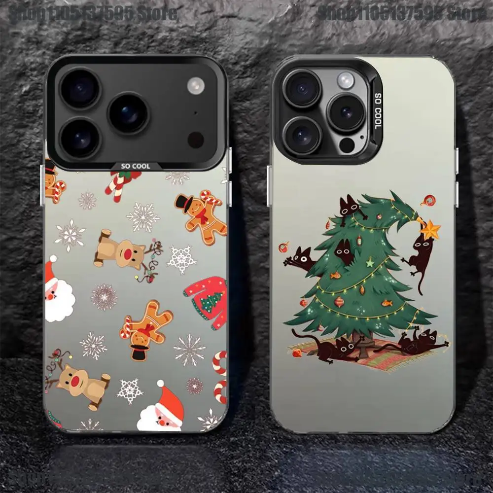 

Cartoon Christmas Tree Phone Case For iPhone 17,16,15,14,13,12,Pro,XS,Max,Plus,Mini,SE4,E Black Matte Shockproof Cover