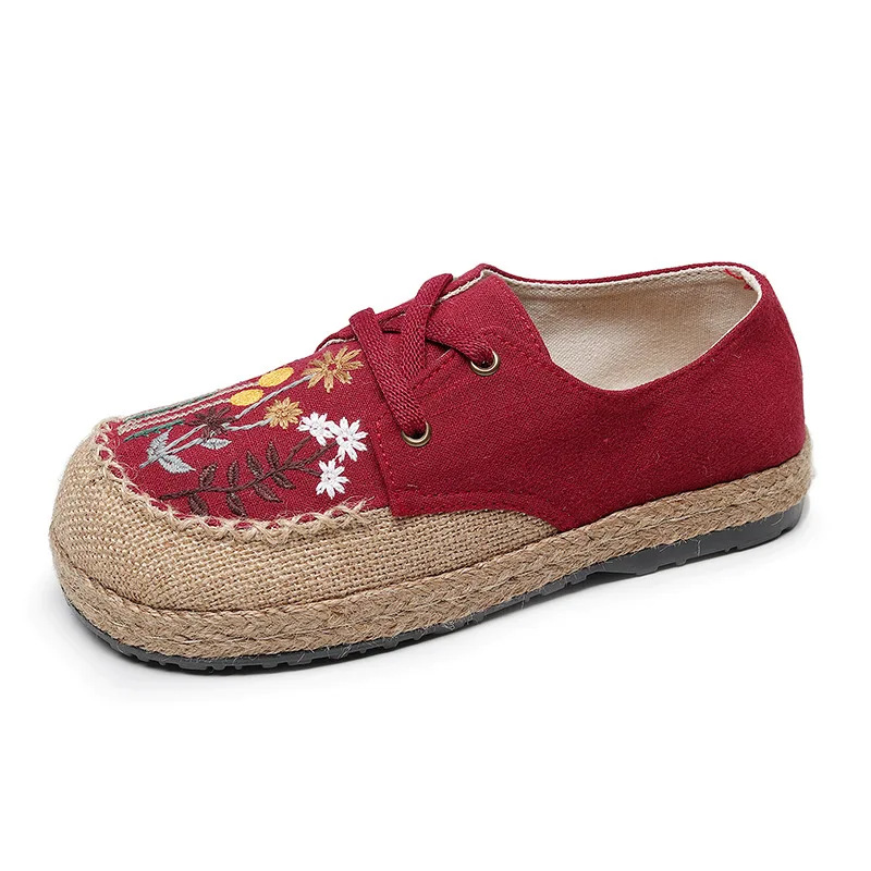 New Fashion Ethnic Style Women\'s Shoes Dandelion Embroidered Linen Shoes Tendon Bottom Hand-stitched Casual Cloth Shoes