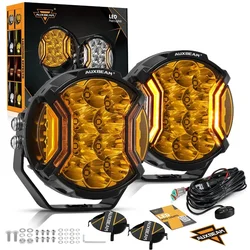 AUXBEAM LED Driving Lights 3/5/7inch Spot Flood Combo Work Light Pod Amber DRL with Wiring Harness & Black Cover V-ULTRA SERIES