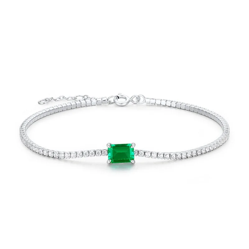 New S925 pure silver European and American minimalist retro bracelet inlaid with emerald jewelry for wedding jewelry
