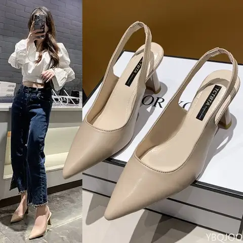 2025 여름 새로운 지적 하이힐 여성 샌들 캐주얼 얕은 입 신발 패션 우아한 숙녀 신발 Zapatillas Mujer 