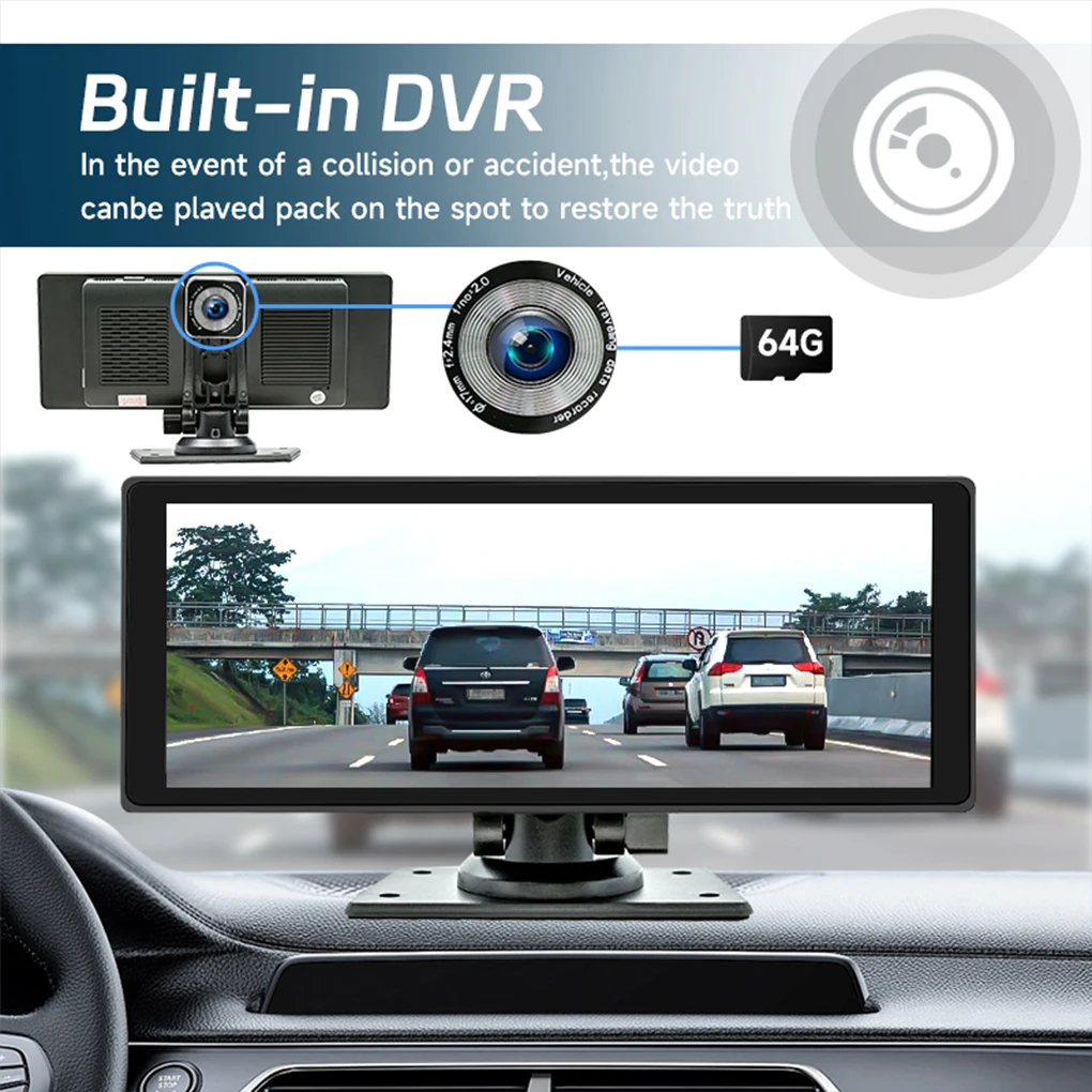 

10.26Inch HD IPS Screen Car Radio Wireless Dash Cam Built-In 64G With Voice Control Car DVR BT FM Monitor