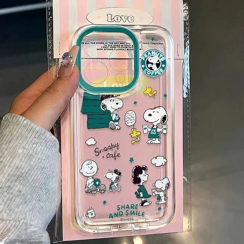 

Cute Cartoon Funny Snoopy coffee Clear TPU Phone Case For iPhone 11 12 13 14 15 16 17 Pro Max Plus Snoopy shockproof Back Cover
