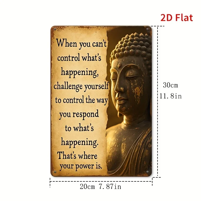 Inspirational Statues and Zen Quotes, Metal Wall Art—Vintage Iron Wall Plaque with Tranquil Meditation Motifs, Suitable for Cafes and Bars