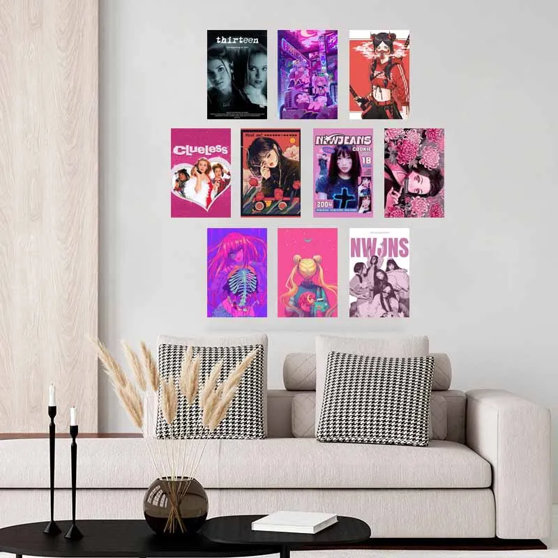 10/30 PCS Y2K Comics Abstract Contrast Color Posters Cards Cartoon Vaporwave Girl Poster Collage Kit Dorm Wall Decor for Teens