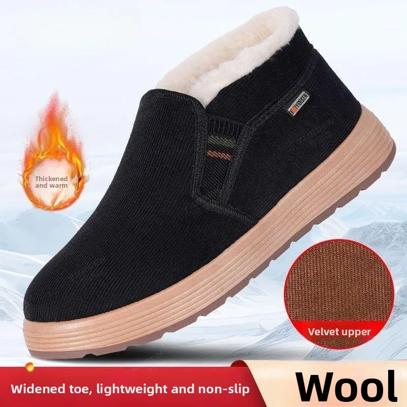 

Men's Winter Thiened Long Velvet Warm High Help Work oes Anti-slip Fce Bla Lightweight Woolen Cotton oes