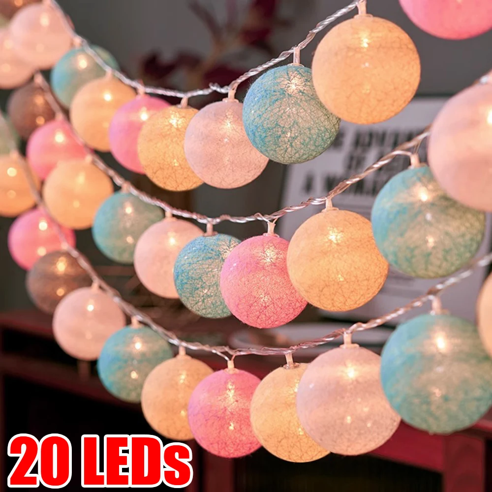 20LED Cotton Balls String Lights Christmas Fairy Lighting Strings Bedroom Garden Ornaments Holiday Wedding Party Home Decoration