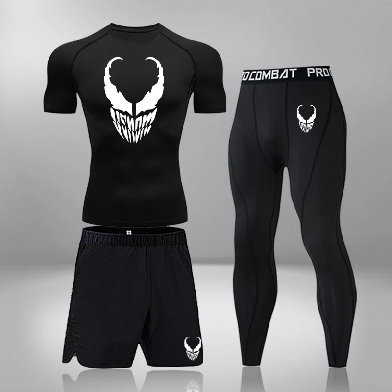 Men Clothing Sportswear Gym Fitness Compression Suits Running Set Sport Outdoor Jogging Quick Dry Tight  3 Piece Set Rashguard