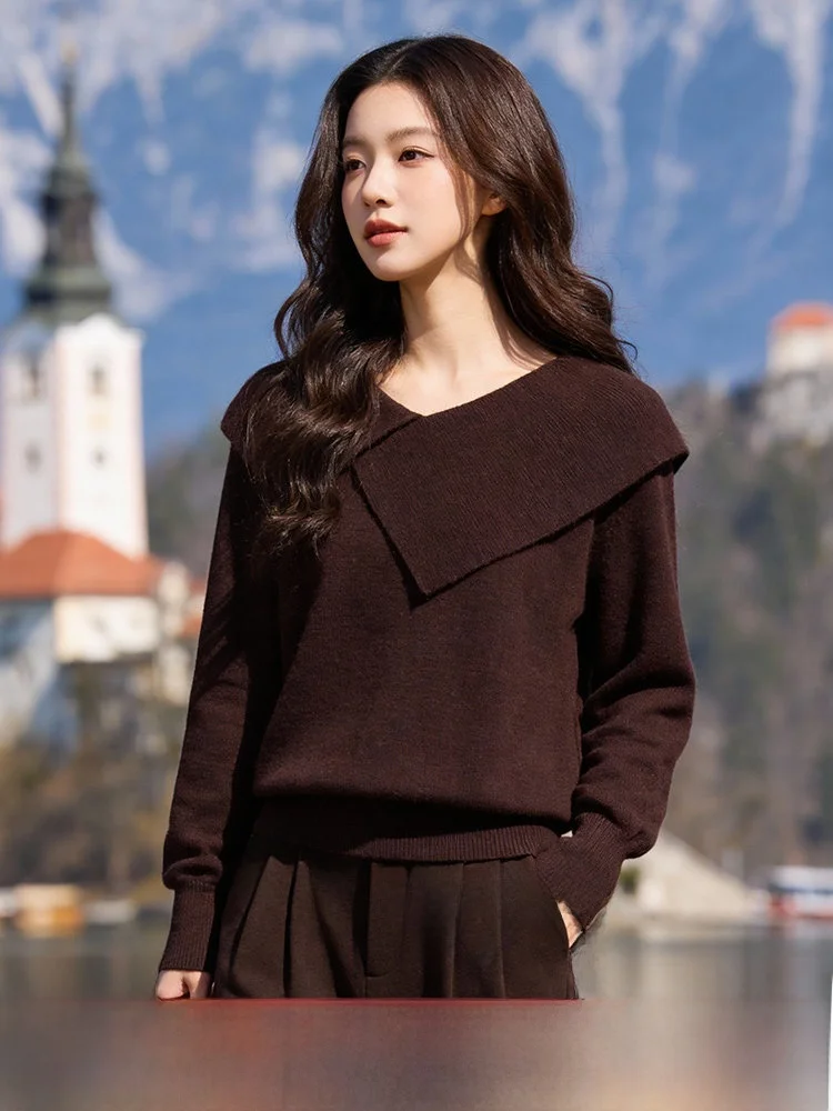 

Свободный вязаный свитер с длинными рукавами большого размера, винтажный, весенний, новый, приталенный, с воротником, повседневный, женский, для ношения под одеждой, 100% хлопок