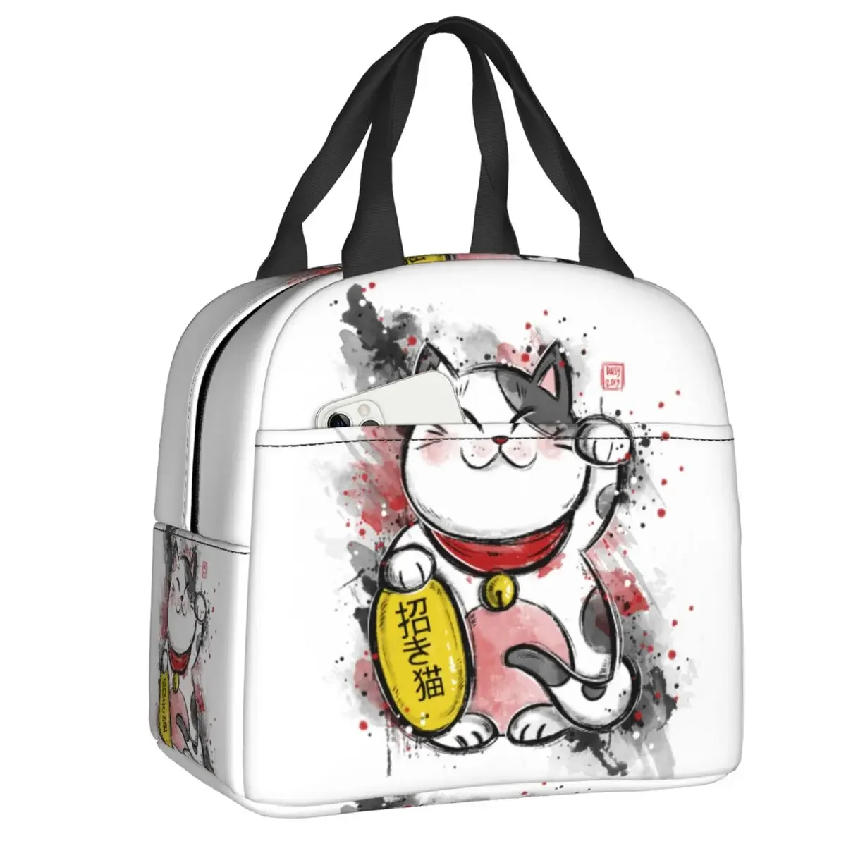 

Custom Kawaii Maneki Neko Insulated Lunch Bag for Women Resuable Lucky Cat Thermal Cooler Bento Box Kids School Children