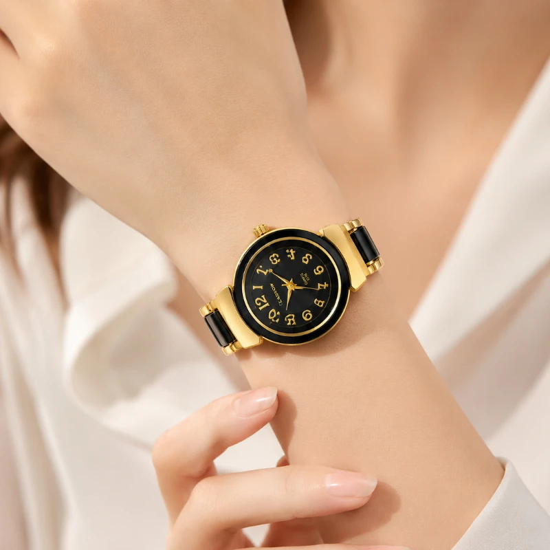 Elegant Women's Watches Fashion Round Dial Arabic Numbers Alloy Quartz Watch Luxury Dress Ladies Bracelet Clock relogio feminino