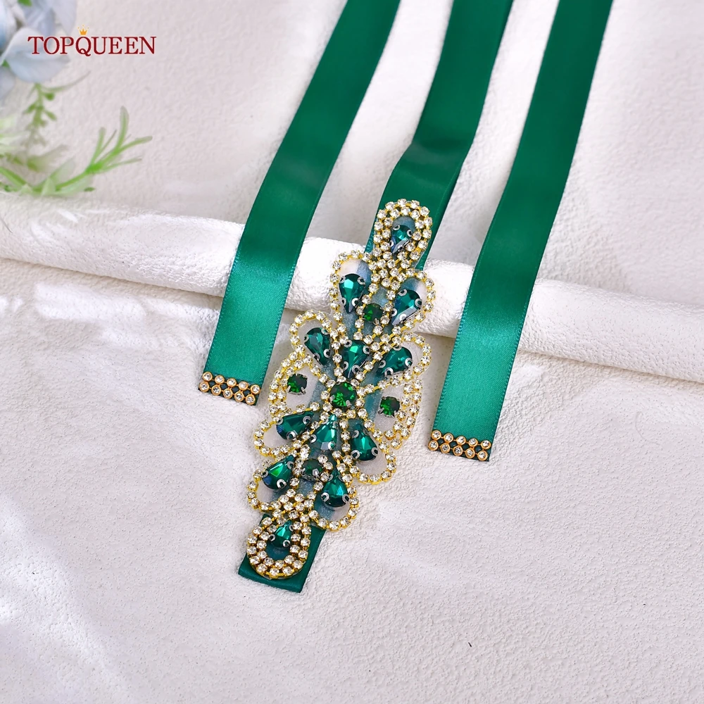 

TOPQUEEN винтажный зеленый пояс со стразами, аксессуары ручной работы на талию, свадебный пояс, длинное платье для ужина, аксессуары на талию S213