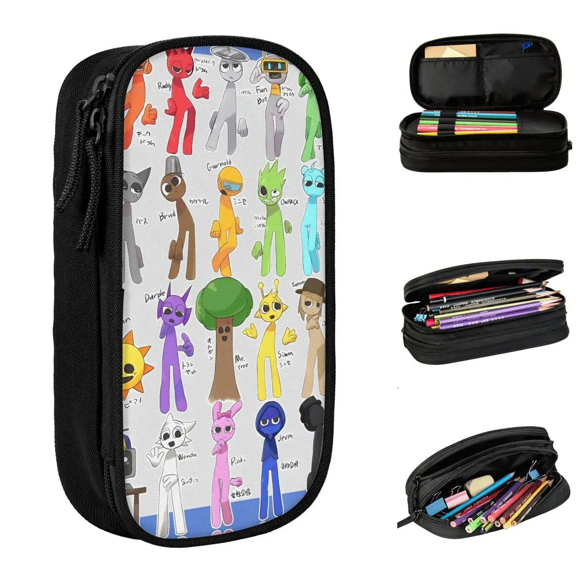 Sprunki Incredibox لعبة الموسيقى مقلمة الإبداعية مضحك Oren Raddy صندوق القلم أكياس تخزين كبيرة اللوازم المدرسية سستة pencelcase