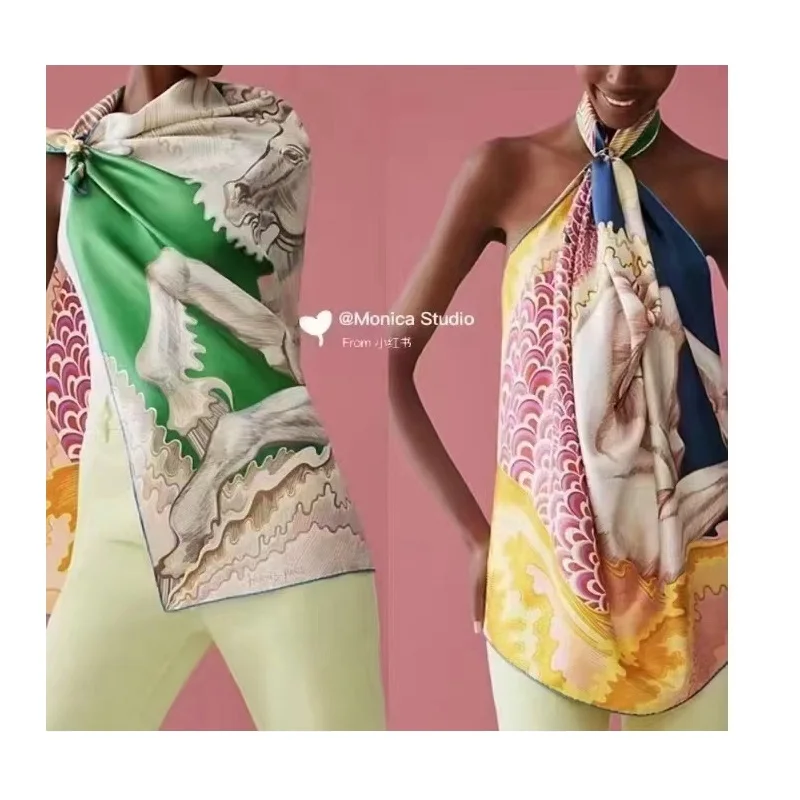 90 Silk Scarf Wraps 100% Silk Foulard Echarpe Luxury Double-Sided Printing