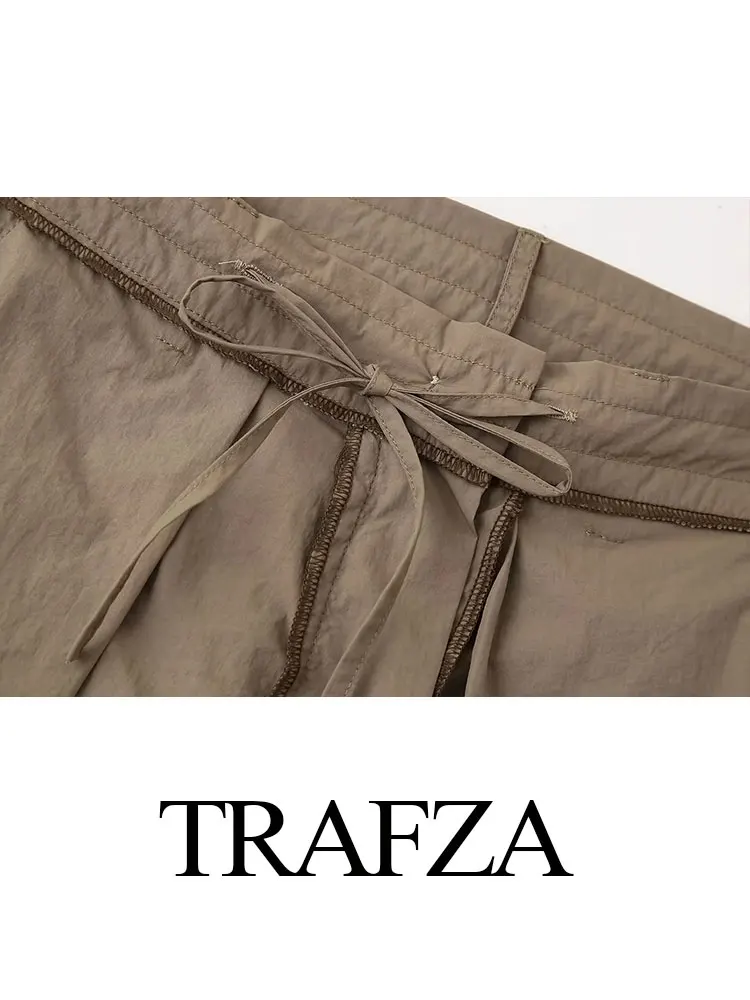 TRAFZA Women Fashion Solid Pleated Pant High Waist Zipper Fly Straight Pants 2024 Casual Vintage Khaki Y2k Trousers Woman TRAF