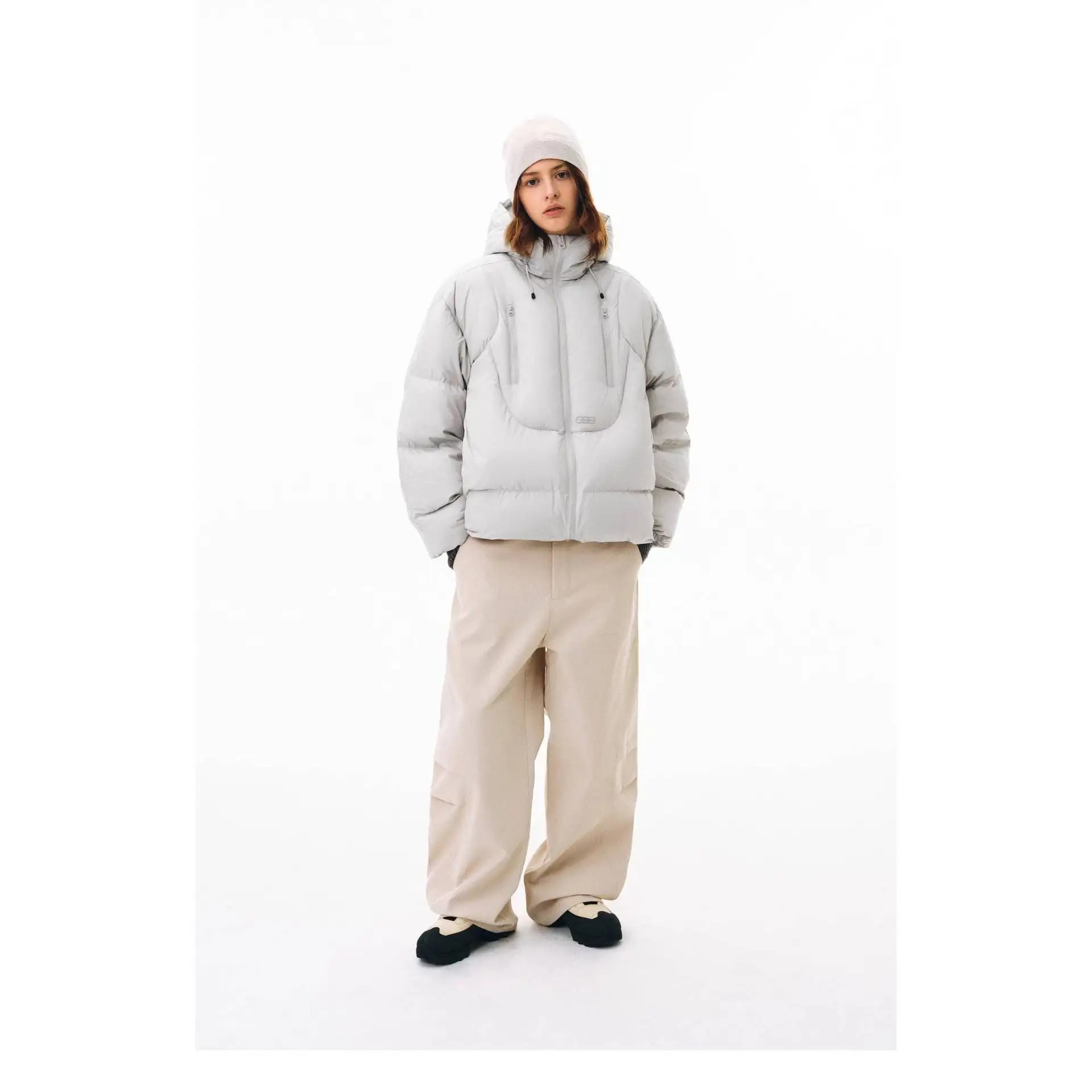 Autumn Winter Patchwork Puffer Jacket Korean High-end Men Women Clothing Standing Collar Warm Hooded Short Cotton Clothing Loose