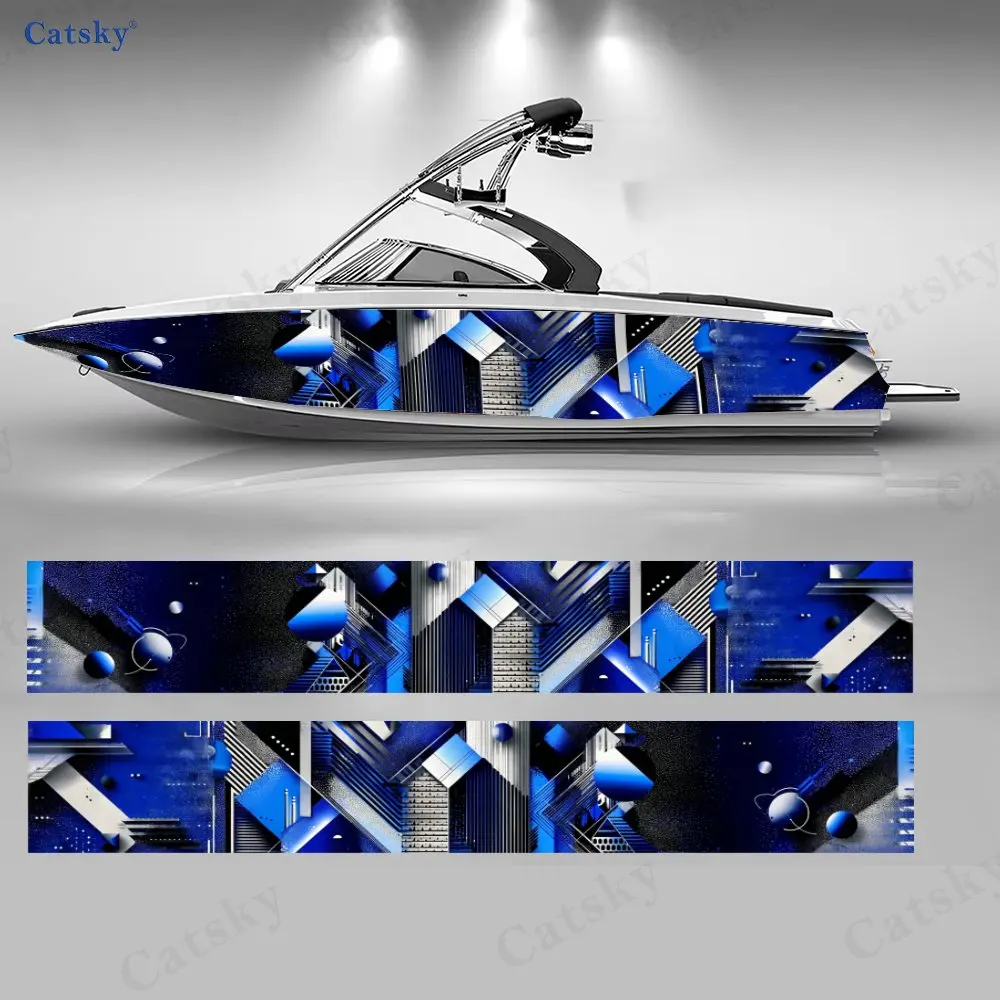 

Futuristic Metallic Geometry Boat Sticker, PVC Waterproof Durable Vinyl Wrap Decals for Fishing Boat, Durable and Stylish Design