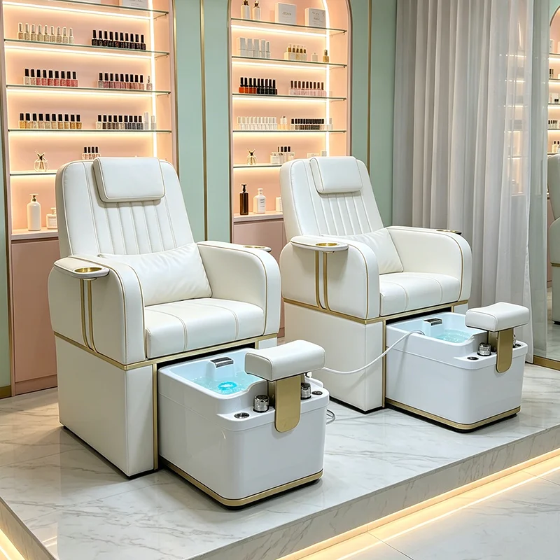 

New Design Nail Salon Equipment Manicure Foot Bath Chair Luxury Modern Reclining Electric Massage Pedicure Chair with Lights