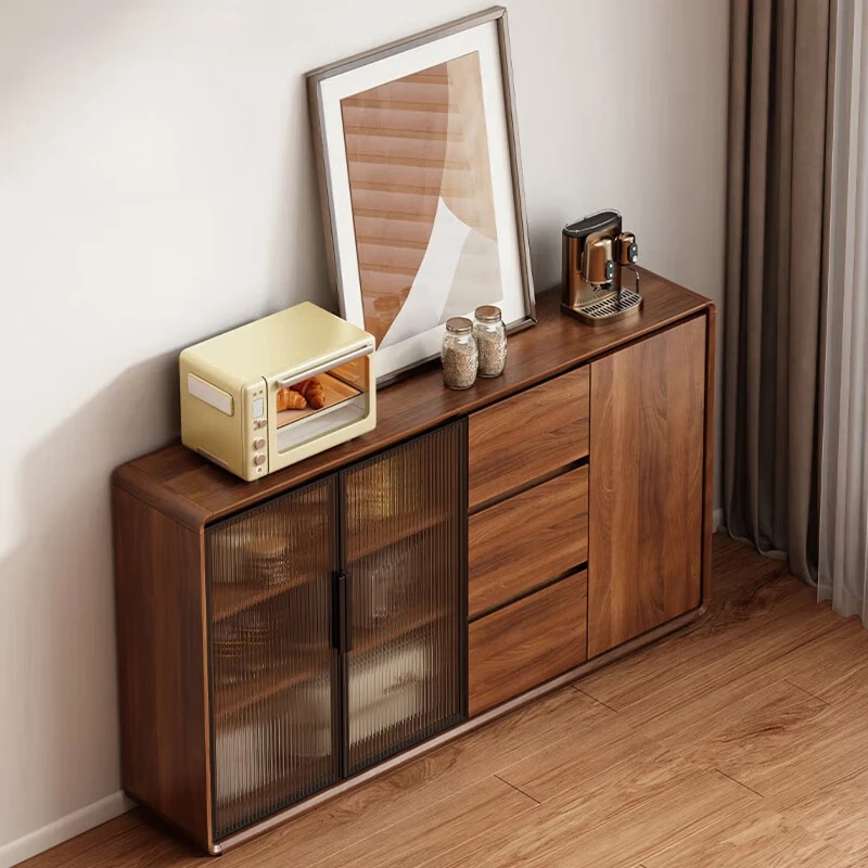 

Solid wood walnut side cabinet, narrow cabinet integrated against the wall