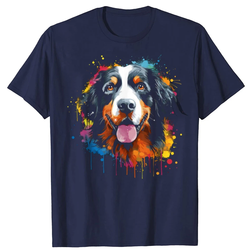 Funny Watercolor Colorful Bernese Mountain Dog T Shirts Summer Graphic Cotton Streetwear Short Sleeve Birthday Gifts T-shirt Men