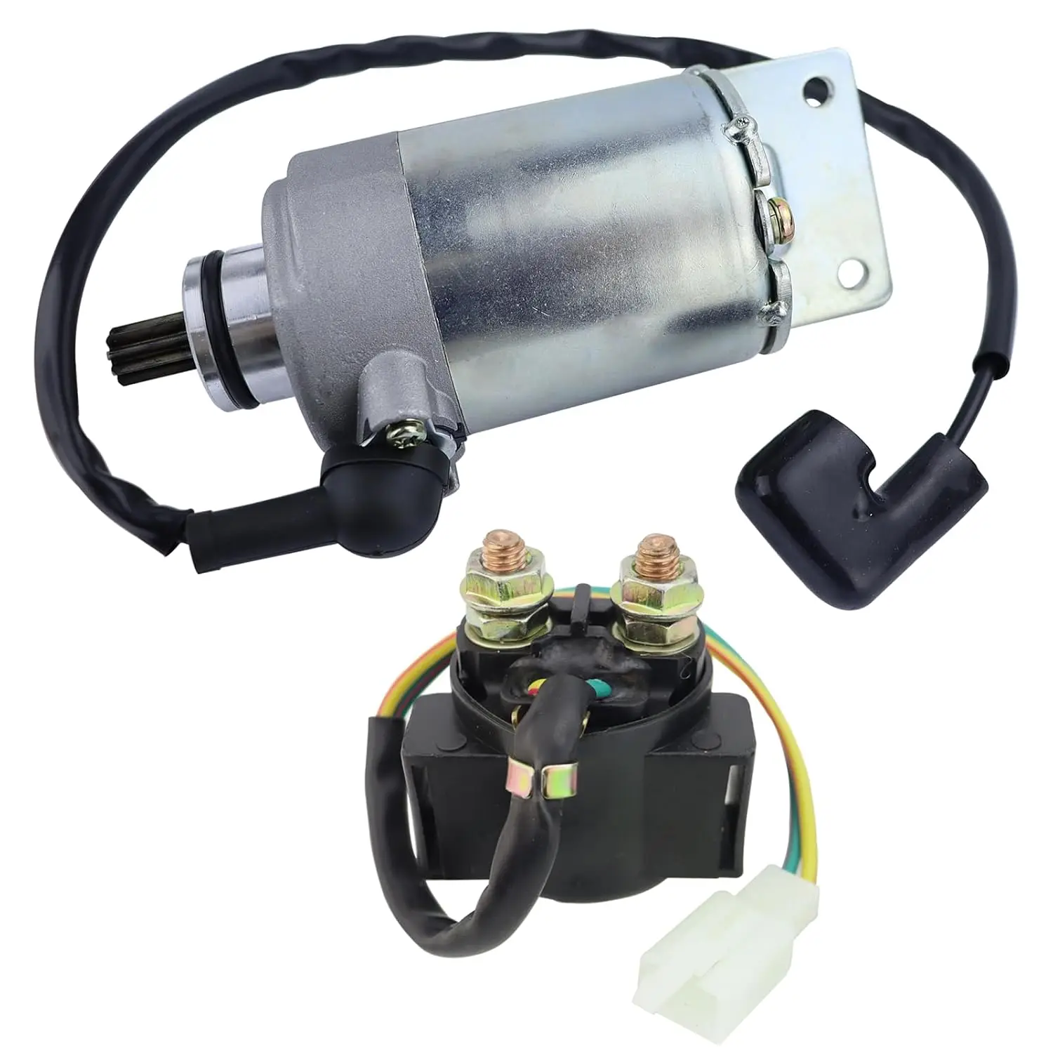 Starter Motor & Solenoid Relay for Polaris Phoenix 200 2005-2021, Sawtooth 200 Quad 2006-2007 0453024 0453778